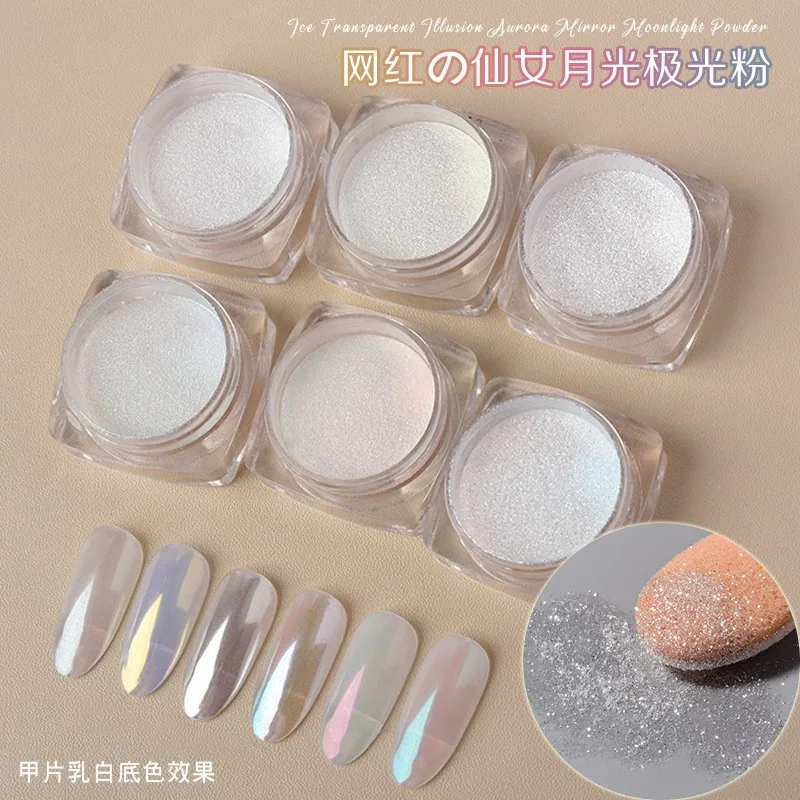 1 Barattolo Aurora Moonlight Chrome Nail Powder Color Shifting Metallic Mirror Effect Powder Pigmento Iridescente Pearl Dust Nails Decor