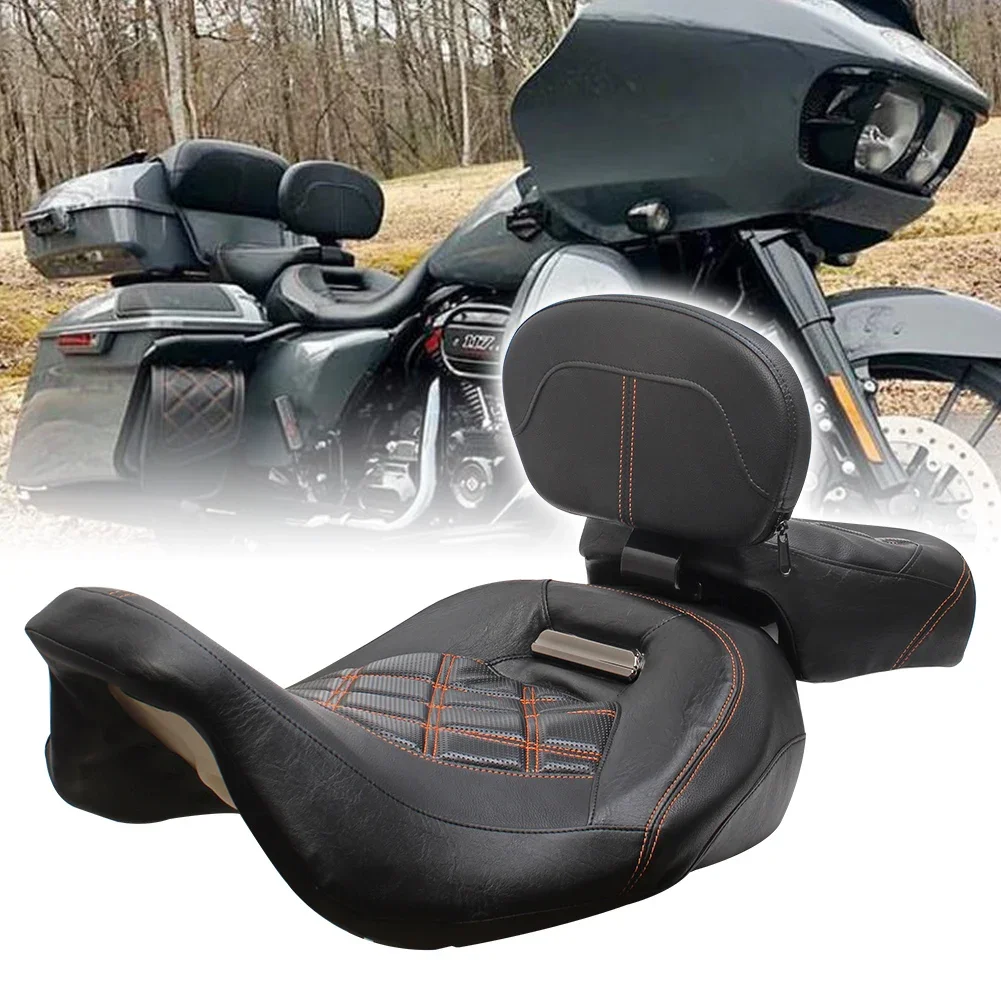 

Two-Up Driver Passenger Seat + Front Rider Backrest For Harley Touring CVO Street Glide Road King Special Classic 2009-2023