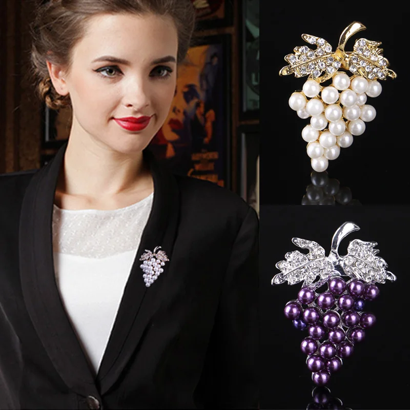 Fashion Grapes Brooches Imitation Pearl Brooch Rhinestone For Wedding