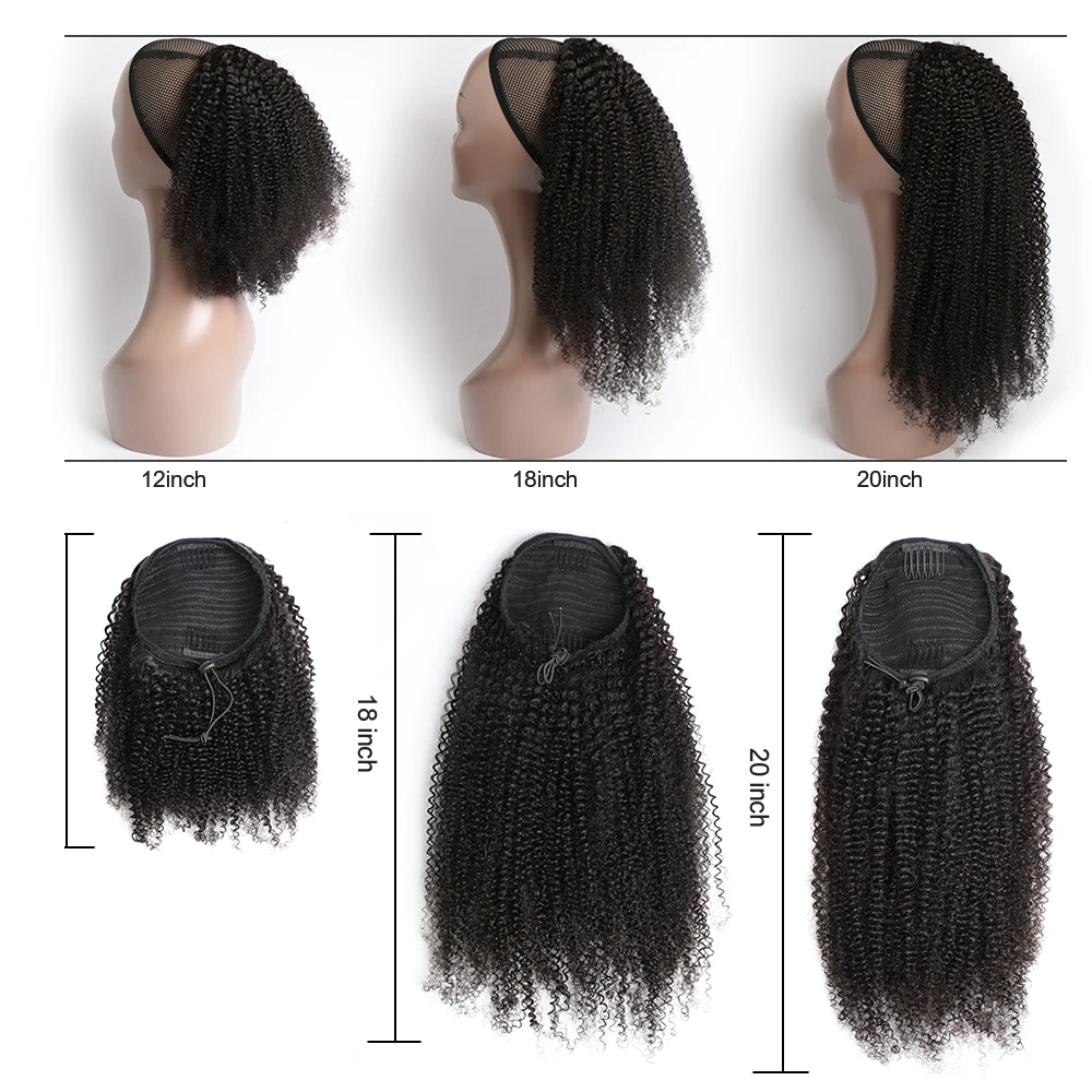 Afro Kinky Curly Drawstring Ponytail Human Hair Extensions 3C 4A Wrap Around Ponytails 10-26 Inch Clip In, human hair extensions
