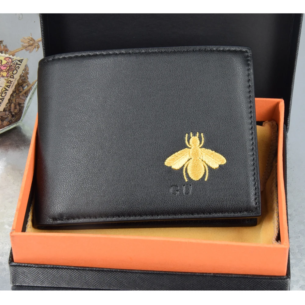

MAS Luxury GU Bee Embroidery Pattern Leather Wallet 2 Colors Business Classic With Box Set With Bag And Card