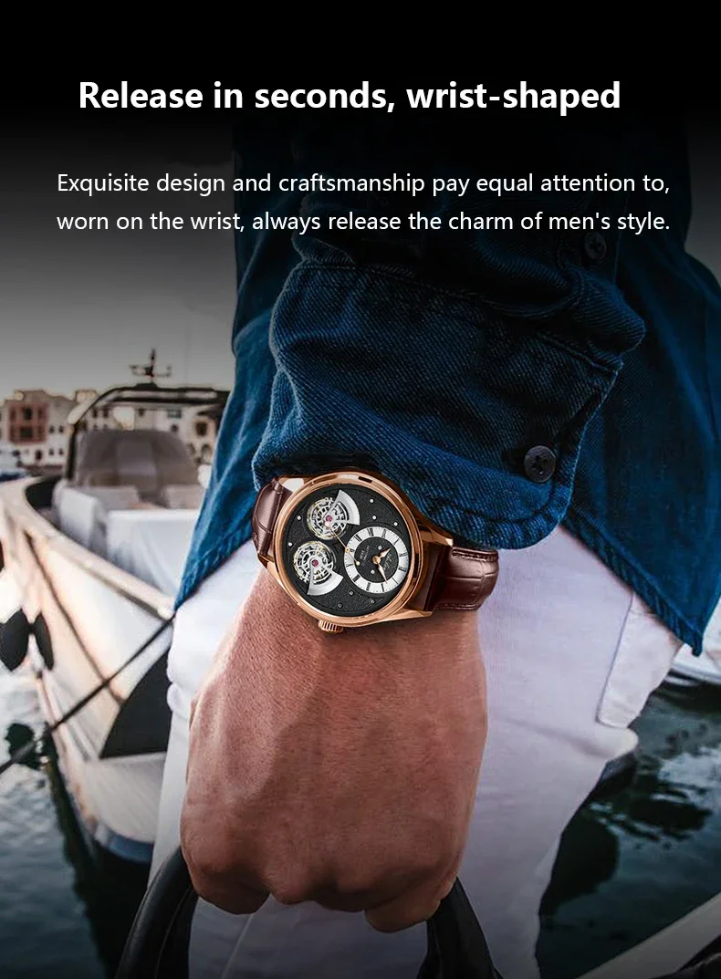 AILANG 2025, Doppelspendel, hohl, Tourbillon, automatische mechanische Herrenuhr, tief wasserdichte Lederuhr – Detail 5