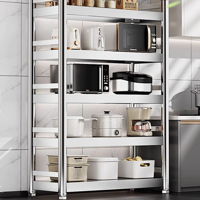 Floor Multi-layer Kitchen Cabinets Stainless Steel Kitchen Operation Workbench Household Stove Storage Shelf Furniture M