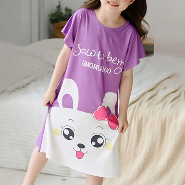 Cute Kids Pajamas Sleep Dresses for Children Girls Short Sleeve Cartoon Nightgowns Stylish and Friendly Sleepwear for Summer 1