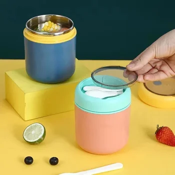 Tasse à soupe Double couche en acier inoxydable, boîte à déjeuner isolante japonaise Portable à emporter, joint alimentaire, bol de petit déjeuner étanche 1