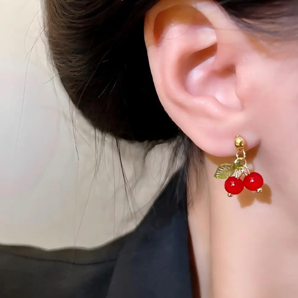 Minimalist Cherry Stainless Steel Piercing Stud Earrings for Women Charm Cute Fruit Acrylic Jewelry Valentine's Day Gift 3