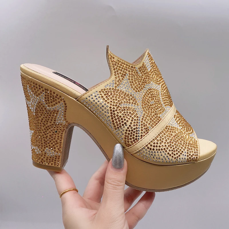 Fashionable Top Italian Designers 2023 Luxury And Elegant Round Toe  Bright Diamond Summer Party Women's Shoes With High Heels