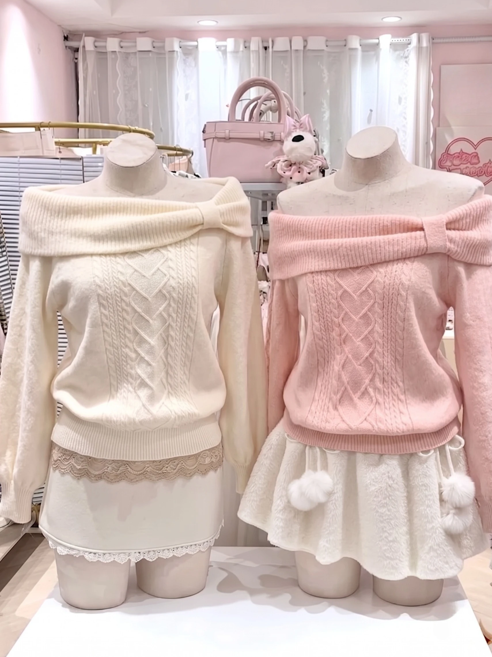 Kawaii Knit Sweaters Women Slashi Neck Off Shoulder Long Sleeve French Style Casual Cute Harajuku Sweet Girl Pullover Autumn