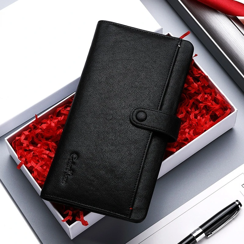 Man Wallets Bag Purse Fold Anti Theft Business Card Holder Pocket ID Bag Vintage Genuine Leather Black buckle Wallet Men
