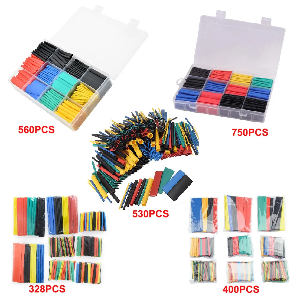 328 530 400 560 750PCS Polyolefin Heat Shrink Tubing Tube Cable Sleeves Multicolor Wrap Wire Thermoresistant Tube Sleeve kit