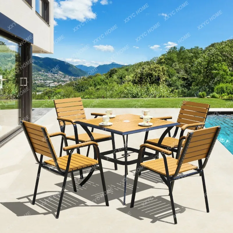 

Balcony Garden Antiseptic Wood Leisure Outdoor Stall Coffee Shop Outdoor Plastic Wood Table and Chair