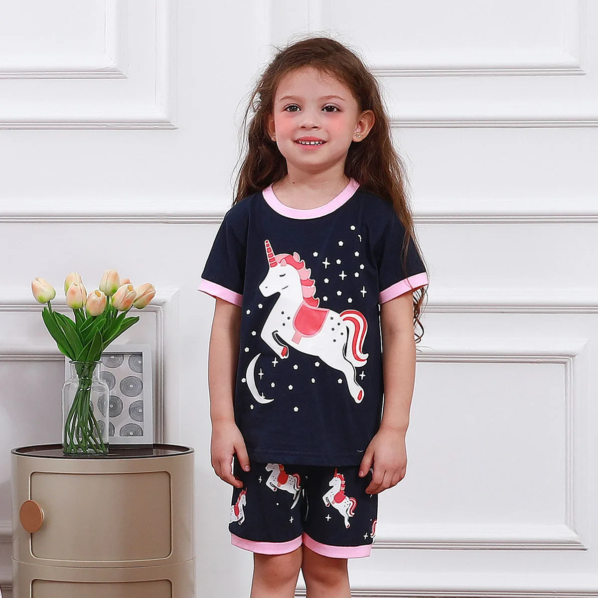 Kids Unicorn Girl Pajamas Set Child Pyjamas Toddler Girls Cotton Homewear Sleepwear Cute Nightwear Suit Short Sleeve Pijamas