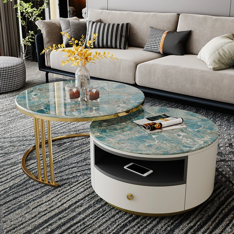 

Light Luxury Stone Plate Coffee Table Modern Minimalist Glass round Tea