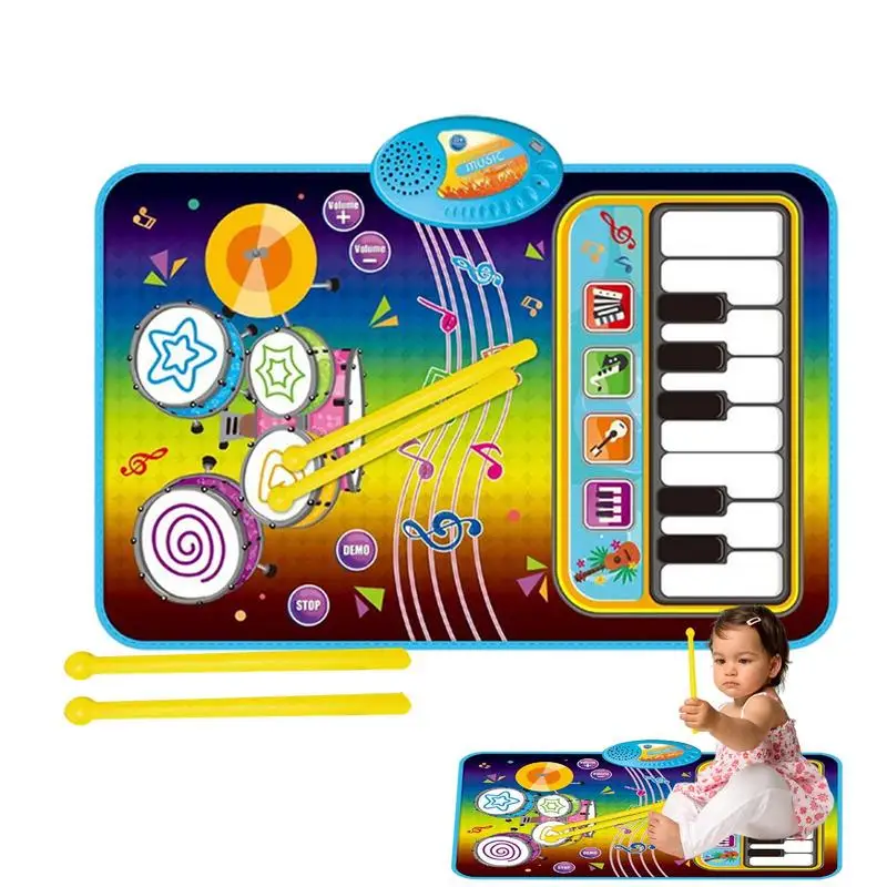 

Music Play Mat 2 In 1 Early Education Learning Mat Music Floor Blanket Piano Keyboard & Drum Mat Carpet Educational Sensory