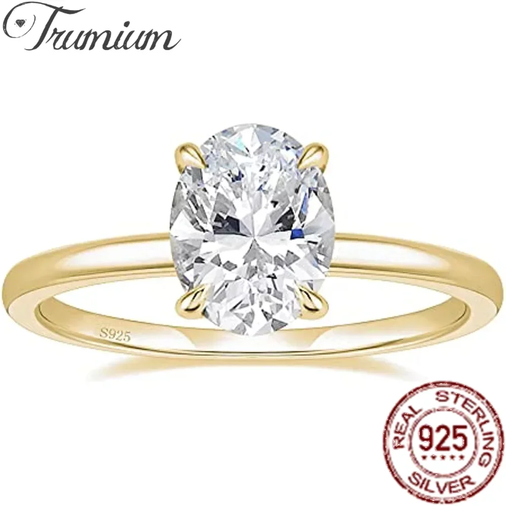 Trumium-Anel Solitário Corte Oval para Mulheres, Prata Esterlina 925, Zircônia Cúbica CZ, Anéis Promessa de Casamento, Anéis de Noivado, Tamanho 3-11, 3CT