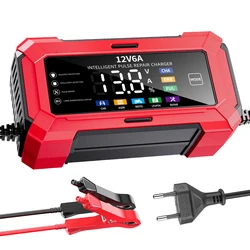 Intelligent Multi - Use 6A 12V Battery Charger with Repair and Charging Capabilities (Red)
