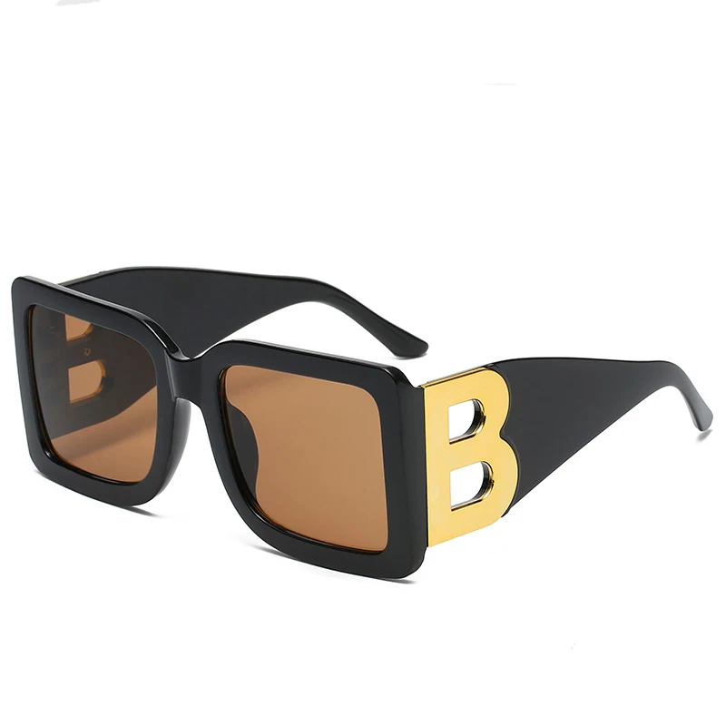 Onrtry Oversized Square Letter B Sunglasses for Women Men Fashion Black Thick Frame Large Sun Glasses