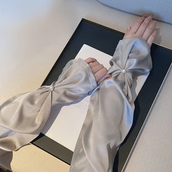 1 Pair Summer Ice Silk Sleeve Women's Sun Protection Gloves Elegant Pearl Pleats Driving Arm Sleeve Anti Uv Sunburn Cool Mittens