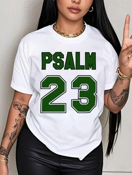 Psalm 23 Jersey Premium Summer Casual Short Sleeve Round Neck with Bold Green Lettering Women Clothes Tee Top Aesthetic Clothes 1