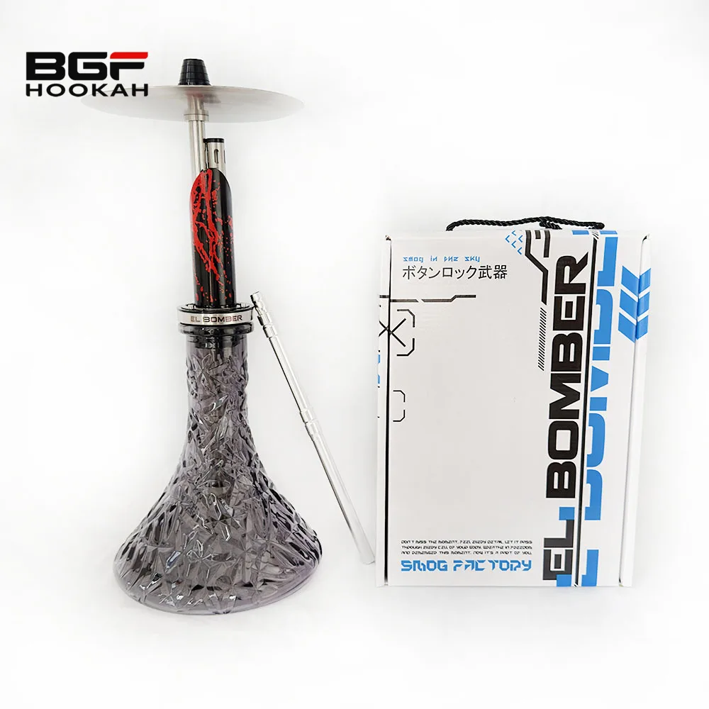 

Unique Design Silver High Quality El Bomber Stainless Steel Shisha Smoking Set Russian Hookah Without Bottle
