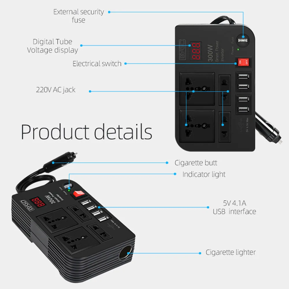 marque generique - 300W Camping-Car de Voiture Power Inverter DC 12V - AC  220V Convertisseur Adaptateur Transformateur de Tension, pour les Vacances,  Voyages de Travail - Adaptateur Secteur Universel - Rue du Commerce