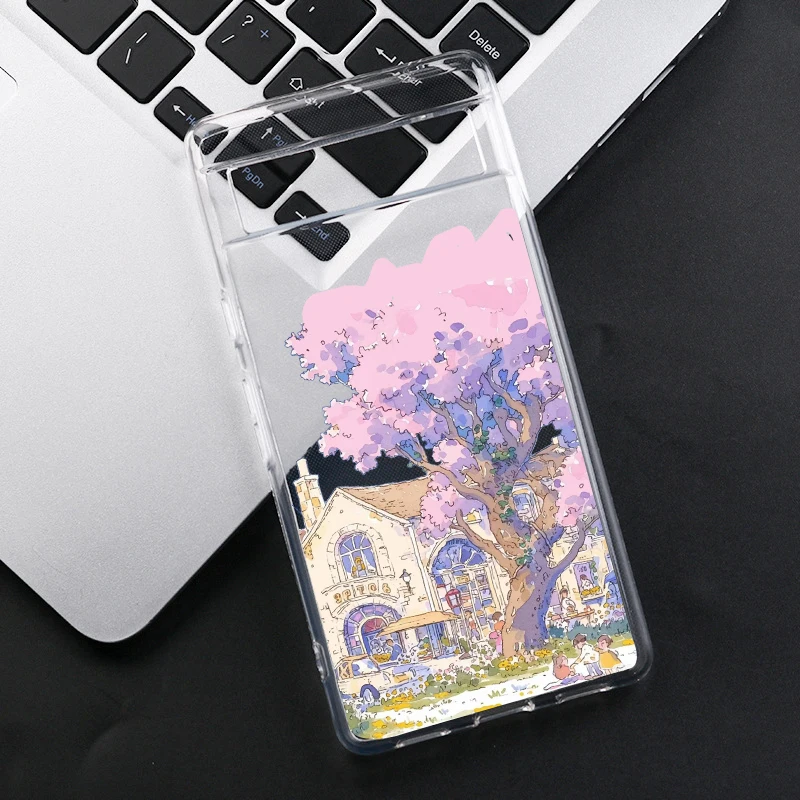 Pink Purple Floral Landscape Phone Case - Clear Soft TPU Back Cover