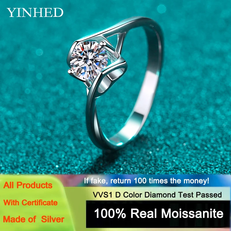 

YINHED Romantic Heart to Heart Wedding Ring Luxury 100% 925 Sterling Silver Moissanite Diamond Fine Jewelry Women's Gift