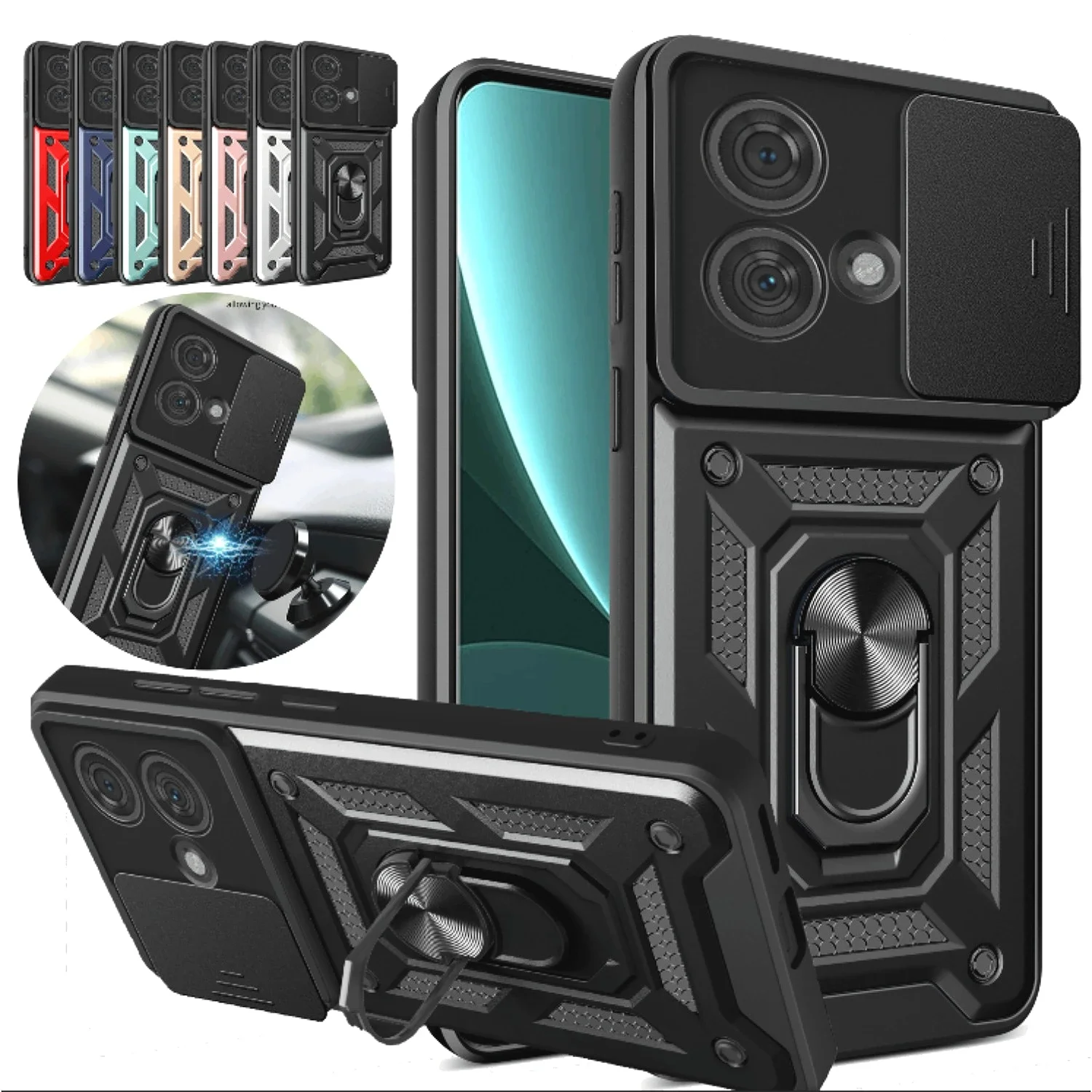 Shockproof Phone Case with Slide Camera Lens Cover and Holder
