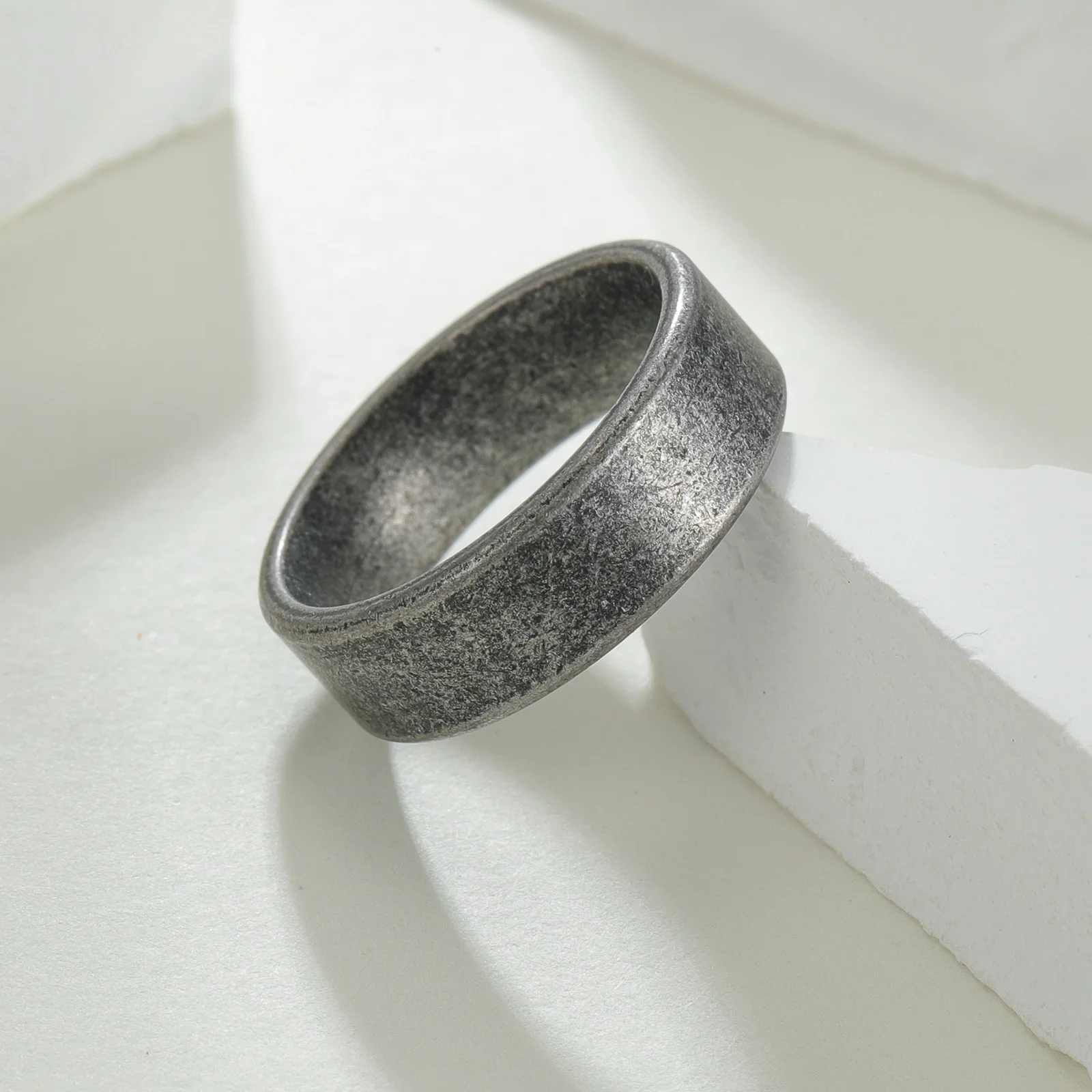 Stainless Steel Ring Retro Metal Antique Distressed Wide Ring For Men Punk Gothic Rock Hiphop Accessories Jewelry Gift