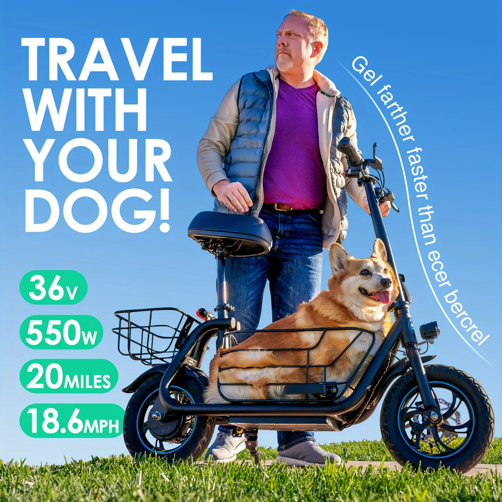 Gyroor Electric Scooter with Basket for Pet, 3 Riding Modes Foldable Electric Scooter for Adults-up to 20 Miles 18.6MPH