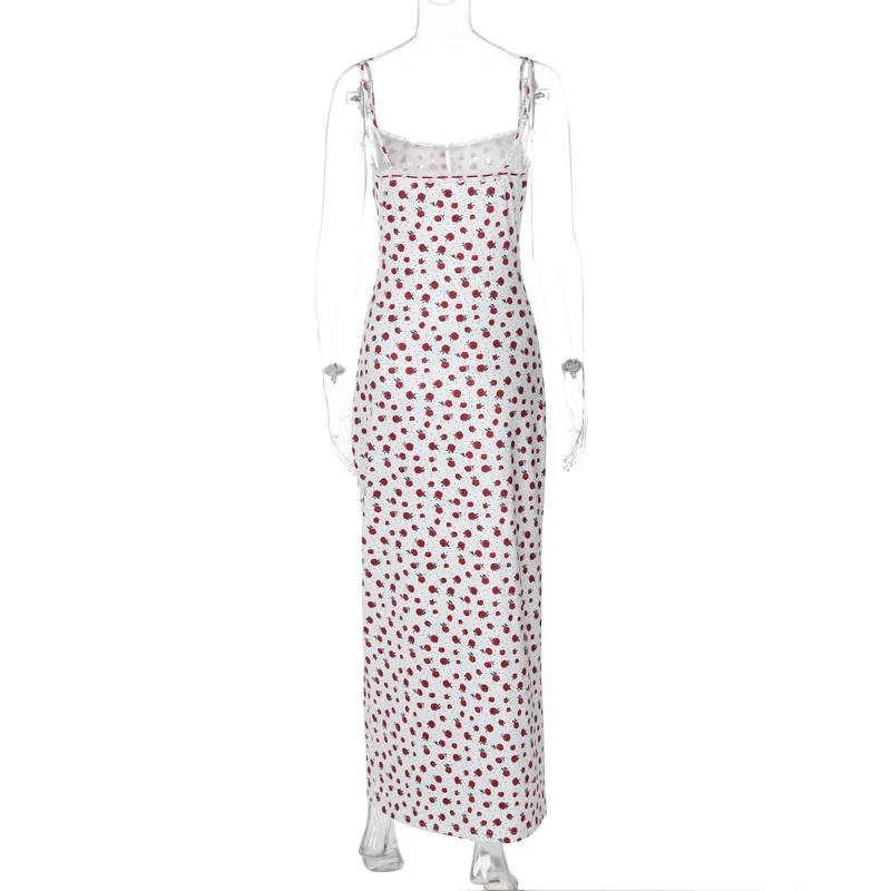 Ruffled Backless Halter Dresses Female Lace Elegant High Waist Spaghetti Patchwork Party Dress Summer Women Maxi Dress New
