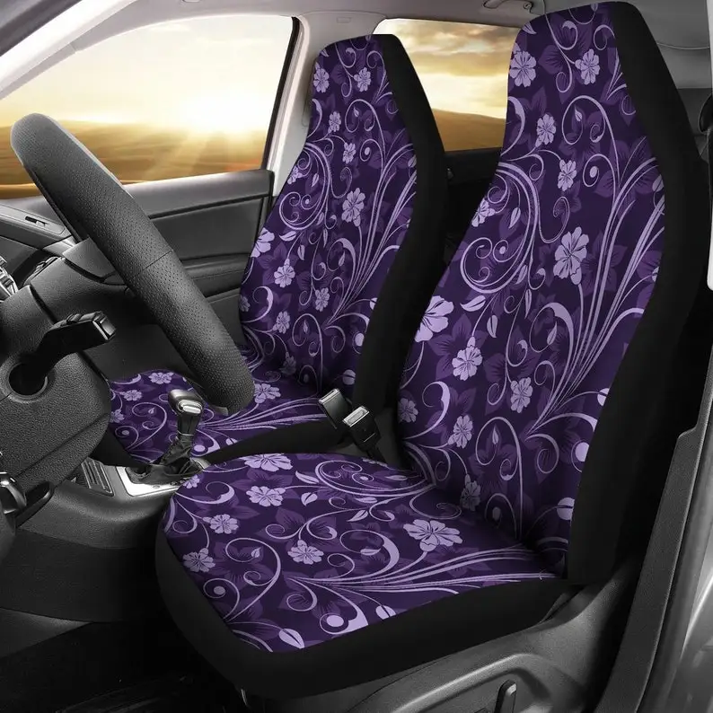 

Purple Navy Floral Flowers Car Seat Covers Pair 2 Front Seat Covers Car Seat Protector Car Accessories