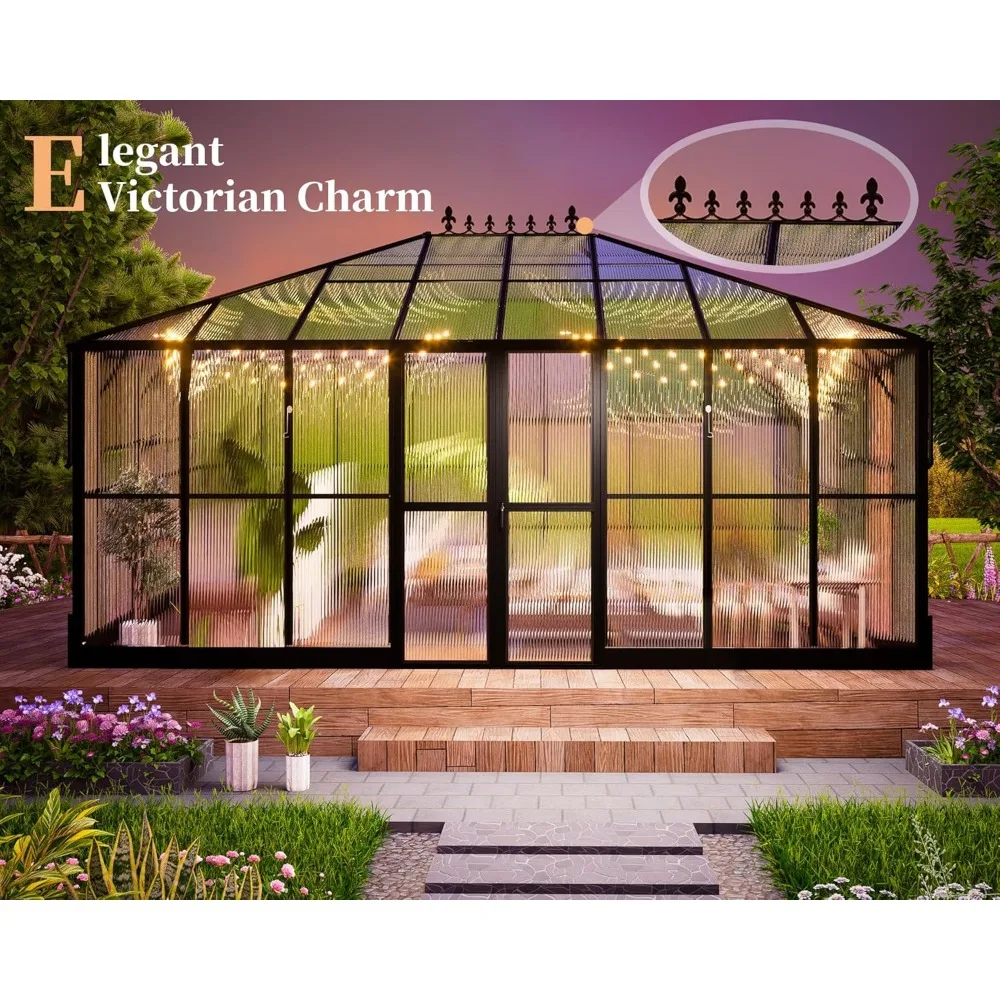 Greenhouse, Polycarbonate Greenhouses, Greenhouses Kit with Widened Lockable Doors,Sunroom, Greenhouse