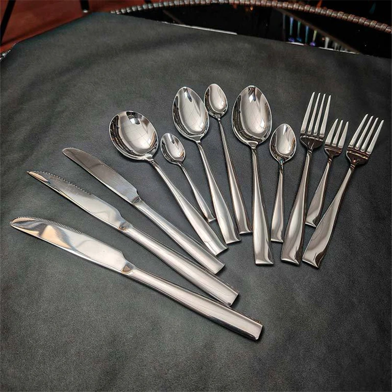 Silver Square Handle Western Cutlery Sets Stainless Steel