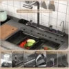 Stainless Steel Dual Waterfall Kitchen Sink Honeycomb Modern Kitchen Sink Single Bowl Digital Smart Sink with Soap Dispenser 3