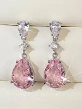  Sweet Pink Zircon Crystal Earrings for Women Tassel Water Drop Earrings Women's Jewelry Anniversary Gift Jewelry Accessories 