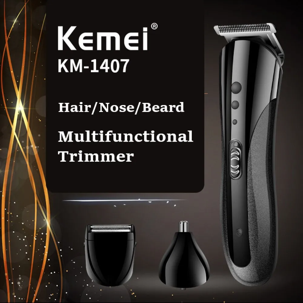 KEMEI KM-1407 Rechargeable Electric Nose Hair Clipper Multifunctional Men Hair Trimmer Professional Electric Shaver Beard Razor