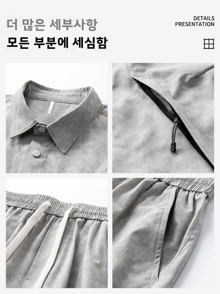 워리어 아이스 실크 캐주얼 스포츠 세트 남성 여름 얇은 반팔 셔츠 반바지 세트 폴리에스터 섬유 반팔
