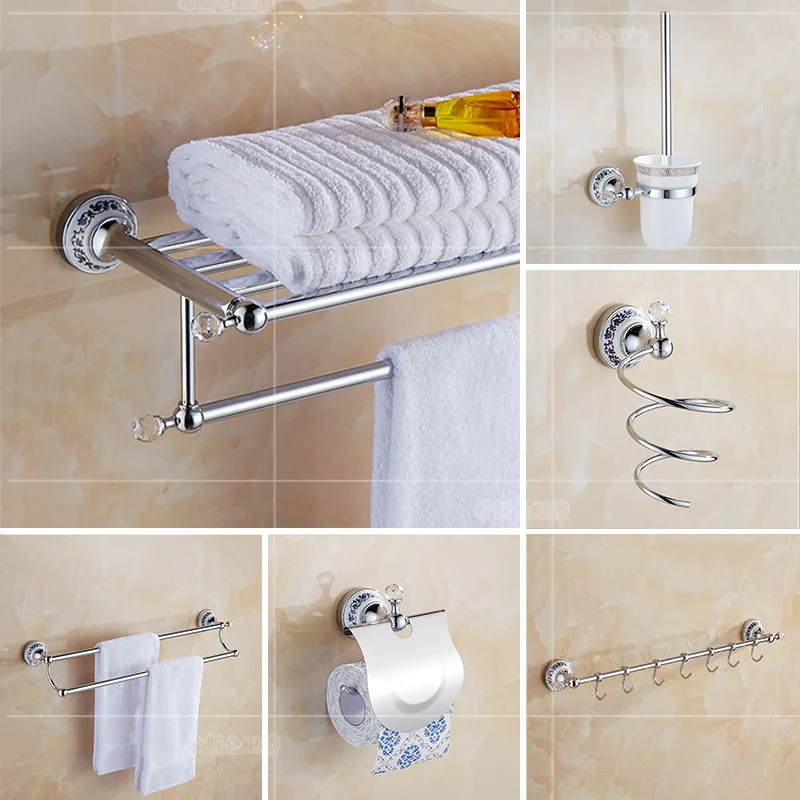 European Stainless Steel Bathroom Pendant Towel Rack Bathroom Set Wall Rack Towel No Punching