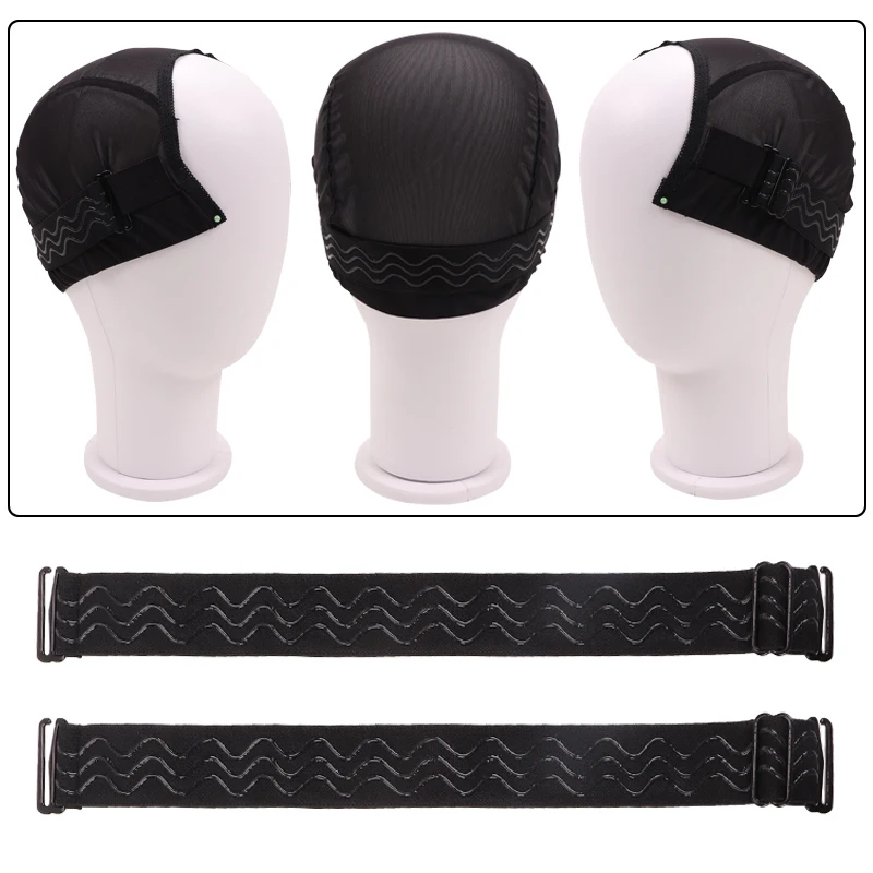 Hair Elastic Band For Wig Cap Making 1Pcs Adjustable Strap With Hooks Glueless Elastic Headband Black Wig Band 16-28Cm Length