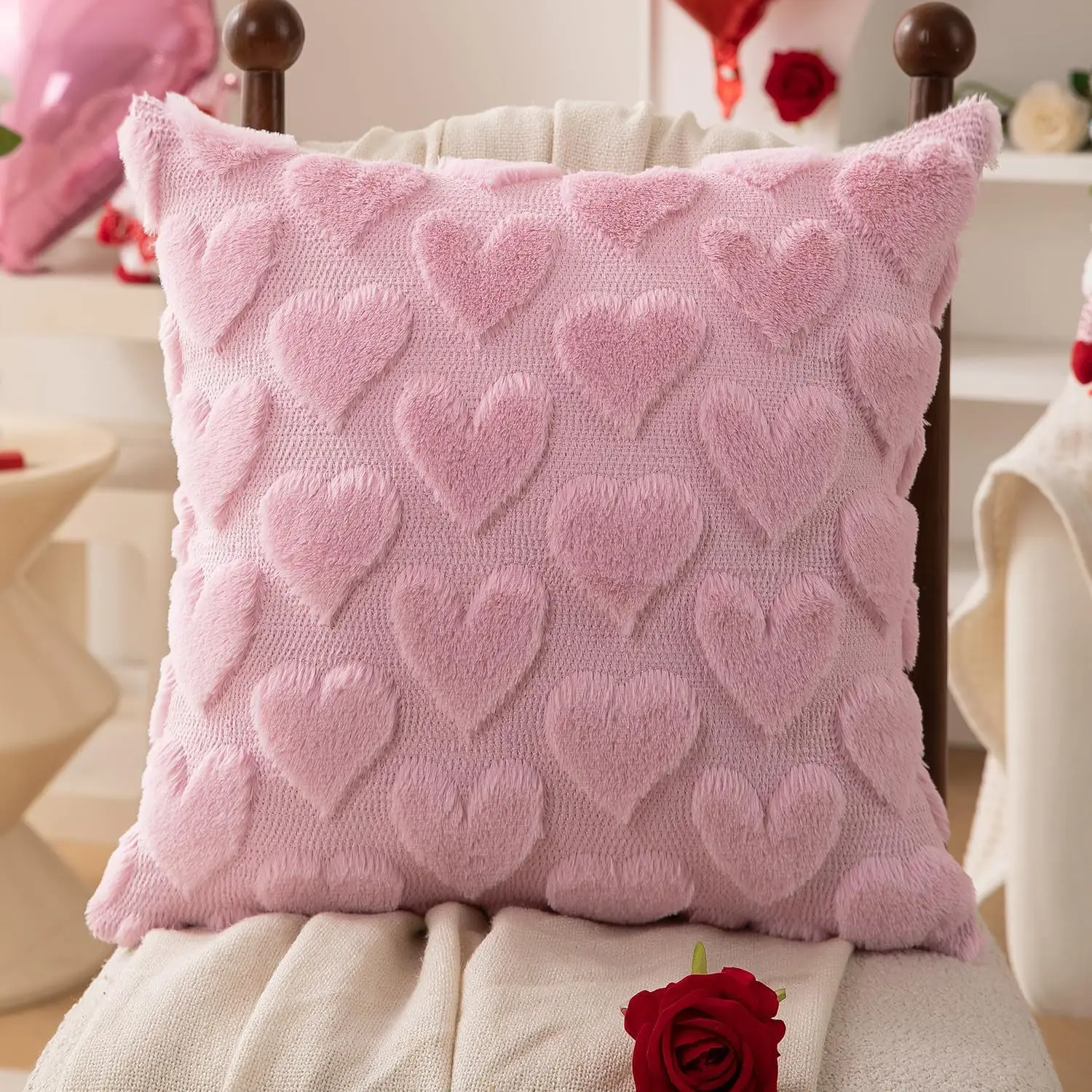 1PC 30×40cm Soft Pink Heart Pillow Cute Decorative Cushion for Valentines Day Birthday Gift Indoor Office Sofa Bed Waist Support