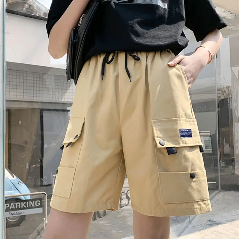 2023 summer Women's simplicity Korean version loose fashion trend Solid Color All-match High Waist wide leg casual cargo shorts