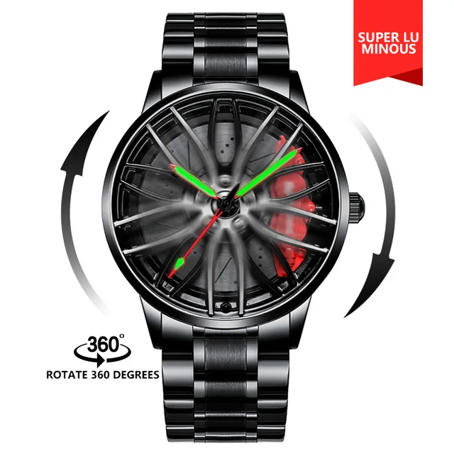 2022 Watch for Men Unique Custom Design Real 3D Car Wheel Watch Fashion Waterproof Sport Watch Men Rim Hub Watch Quartz Watch 