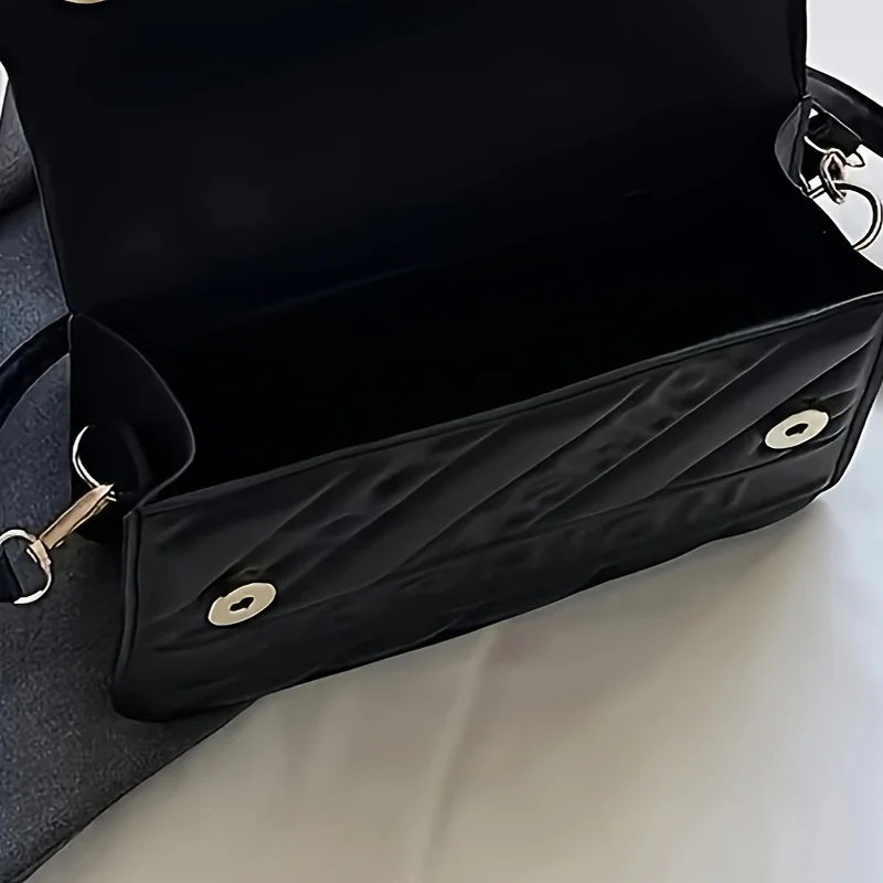 1pc Trendy Quilted Handbag with Adjustable Strap, Stylish Black Shoulder Purse for Women with Mini Coin Pouch, Crossbody Purse