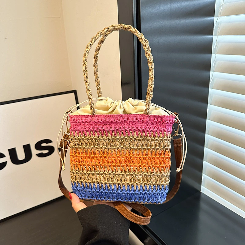 

Соломенные вязаные модные сумки через плечо, сумка через плечо на шнурке, вместительные ручные сумки, Лидер продаж 2024, женские сумки