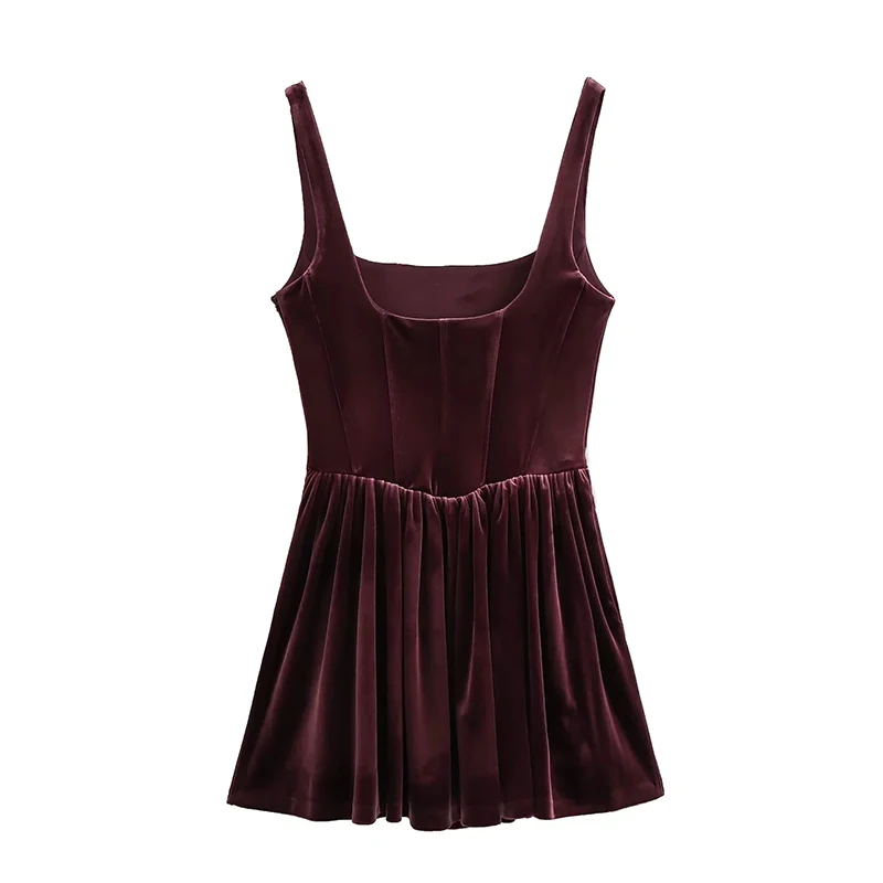 Fashion Velvet Sling Mini Dress Women Square Collar Sleeveless Backless A-line Zipper Party Dresses Elegant Lady Vestidos