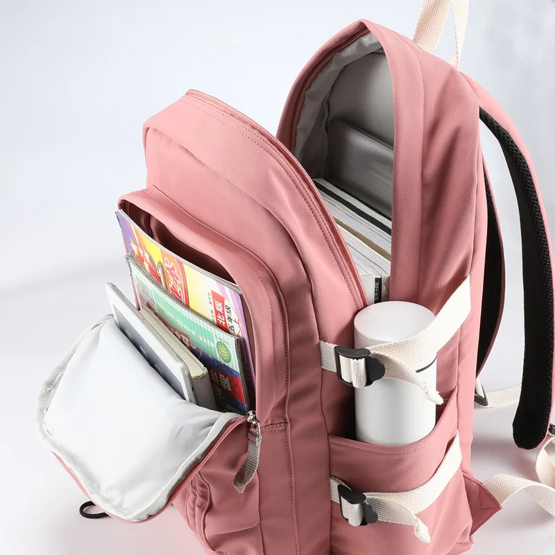 Waterproof Nylon School Backpack for Girls Minimalist Drawstring Travel Pink Backpack Fashion Casual Bookbag Laptop Bag