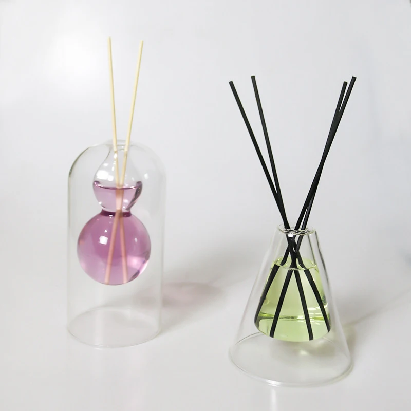 Wood scent diffuser aroma diffuser sticks Double Layer Transparent Aromatherapy Diffuser Bottle Hydroponics Plant Flower Pot Glass Essential Oil Organizers Containers