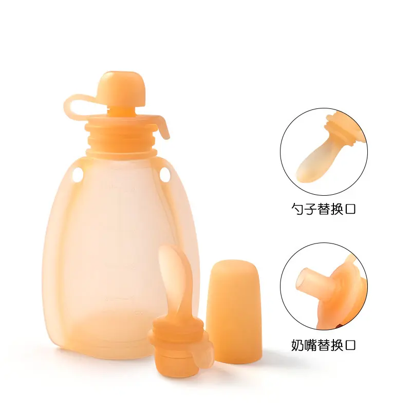 Newborn Silicone Yummy Pouch Squeeze Spoon baby food storage containers food pouch Top Refillable Baby Food Container BPA Free Portable Juice Milk Storage Bags