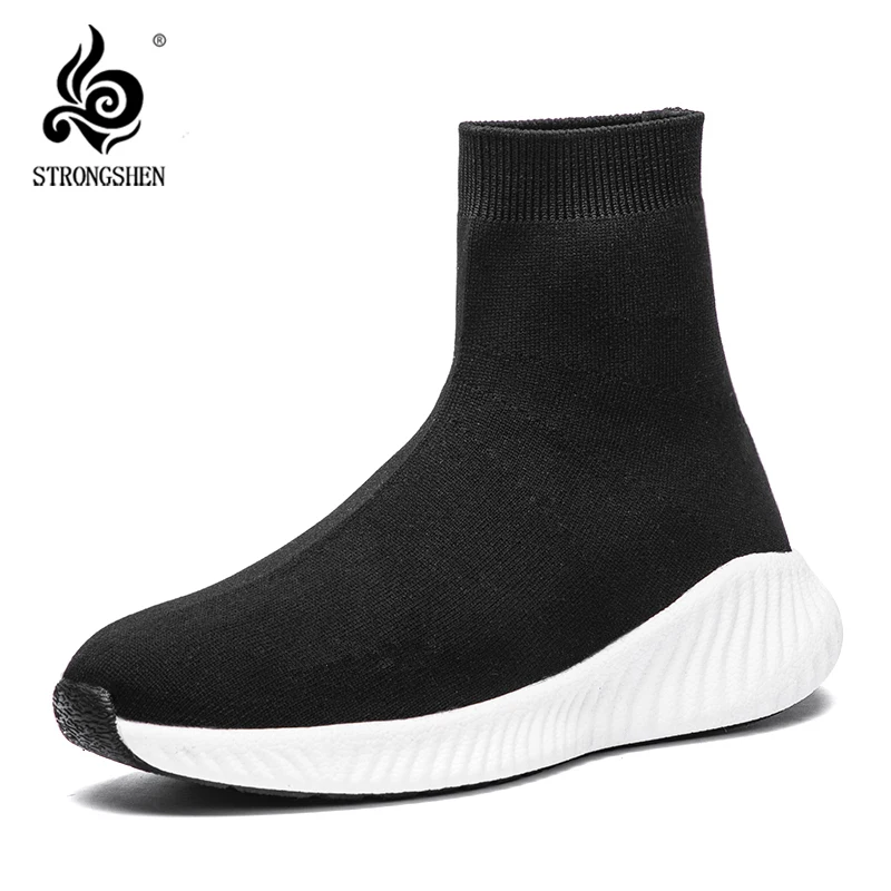 

STRONGSHEN Women Boots Casual Socks Shoes Fashion Breathable Walking Shoes Cozy Elastic Platform Ankle Boot Winter Femmes Bottes